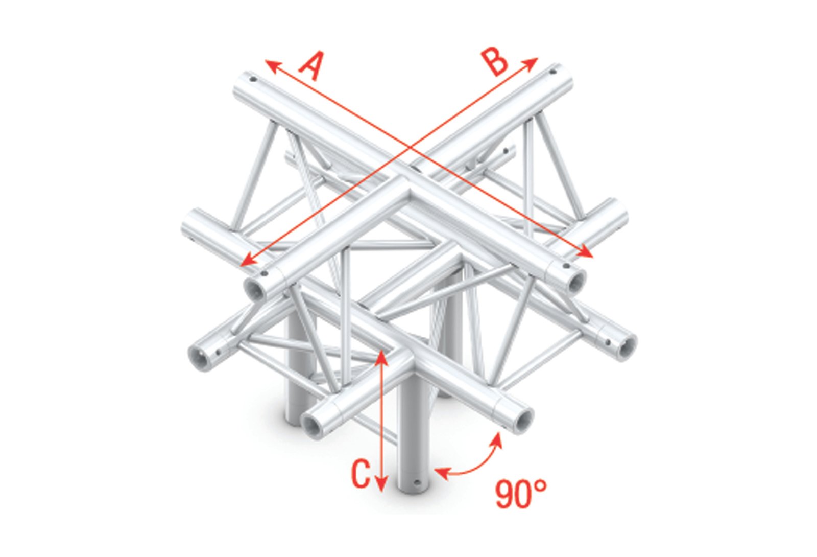 MILOS PRO-30 Triangle F 5-weg hoekstuk 90° apex up zilver 50 cm Podium en rigging J&H licht en geluid MILOS PRO-30 Triangle F 5-weg hoekstuk 90° apex up zilver 50 cm Podium en rigging J&H licht en geluid
