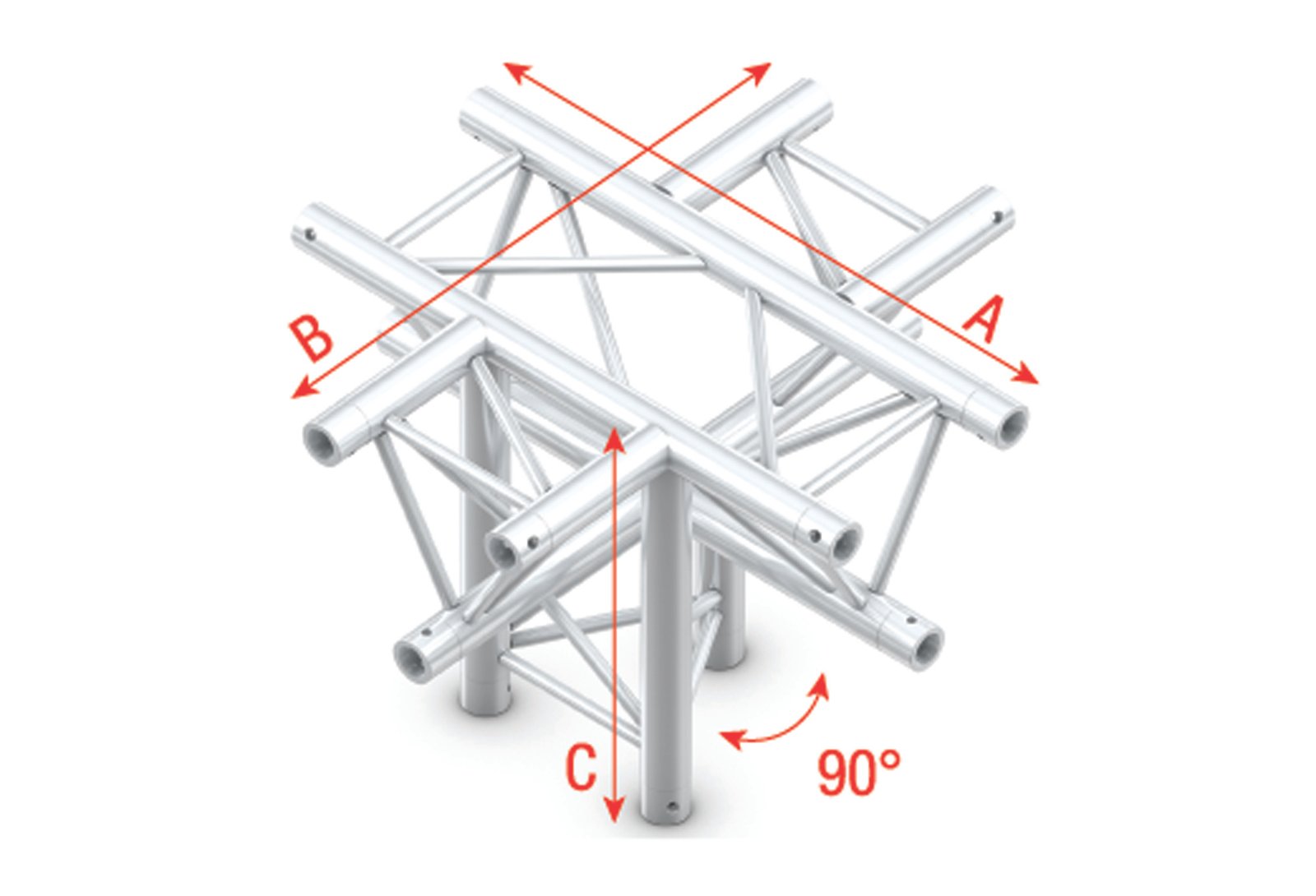 MILOS Pro-30 Square F 5-way 90° hoek cross + down 50 cm zilver Podium en rigging J&H licht en geluid MILOS Pro-30 Square F 5-way 90° hoek cross + down 50 cm zilver Podium en rigging J&H licht en geluid