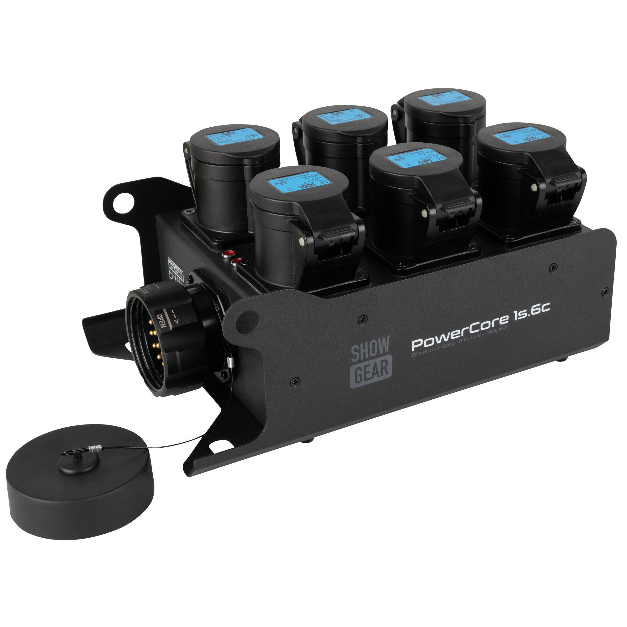 Showgear PowerCore 1s.6c breakoutbox S19 naar 6x CEE 16A Breakoutboxes J&H licht en geluid Showgear PowerCore 1s.6c breakoutbox S19 naar 6x CEE 16A Breakoutboxes J&H licht en geluid
