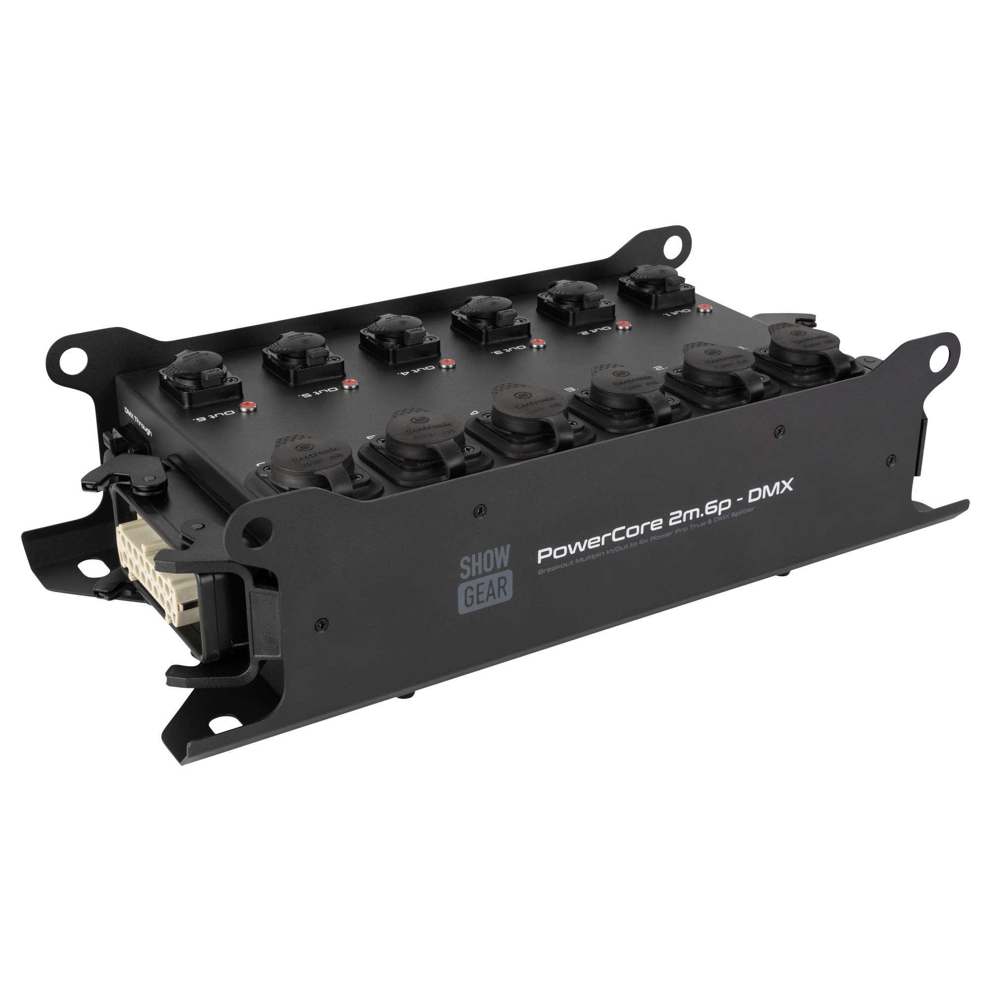 Showgear PowerCore 2m.6p DMX stroom- en DMX-breakout met Multipin H16 Breakoutboxes J&H licht en geluid Showgear PowerCore 2m.6p DMX stroom- en DMX-breakout met Multipin H16 Breakoutboxes J&H licht en geluid