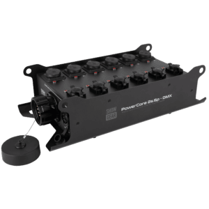 Showgear PowerCore 2s.6p DMX breakout met Multipin S19, 6x Power Pro True en 5-polige DMX-splitter
