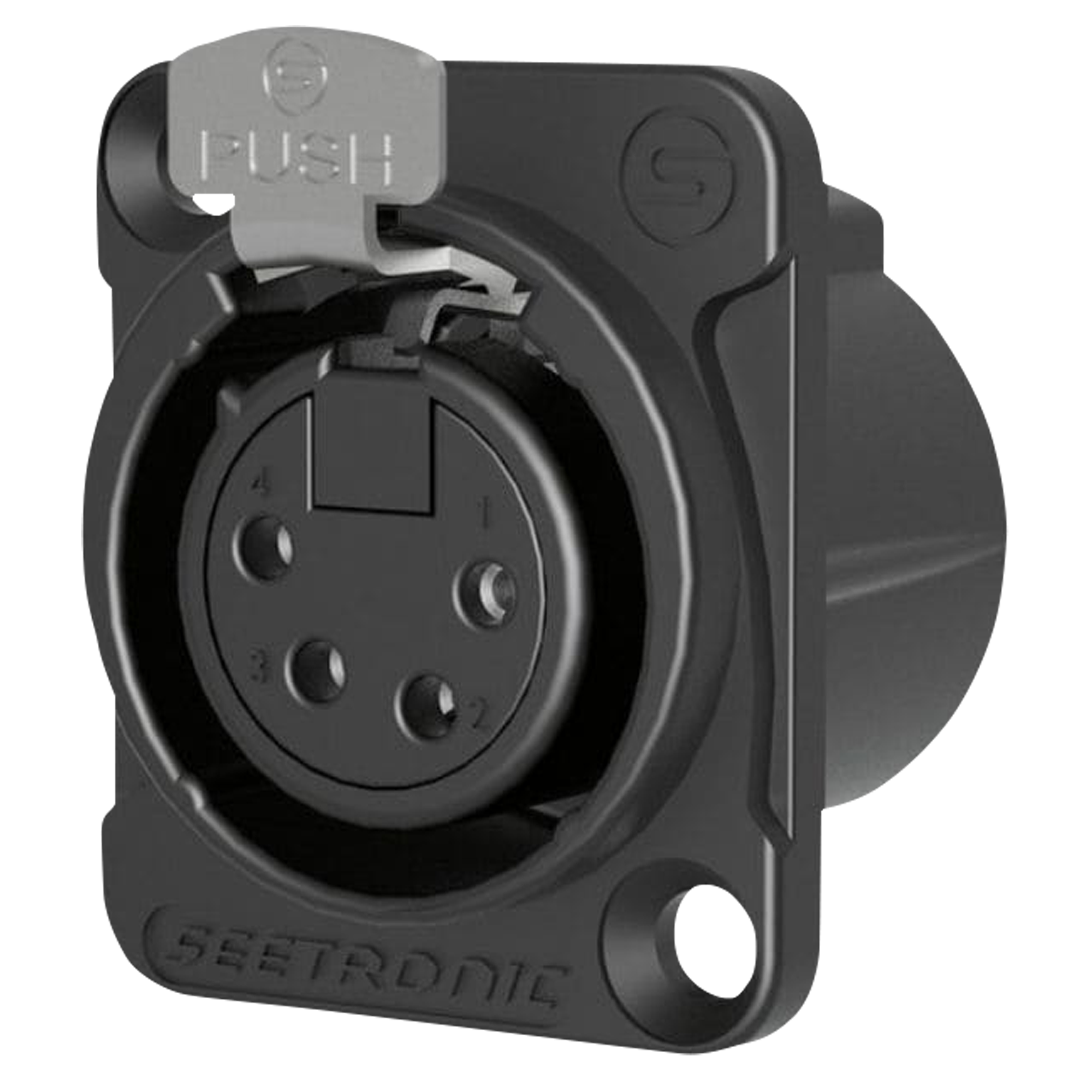 SEETRONIC 4-polige XLR-chassisconnector female zwart XLR-chassis en -pluggen J&H licht en geluid SEETRONIC 4-polige XLR-chassisconnector female zwart XLR-chassis en -pluggen J&H licht en geluid
