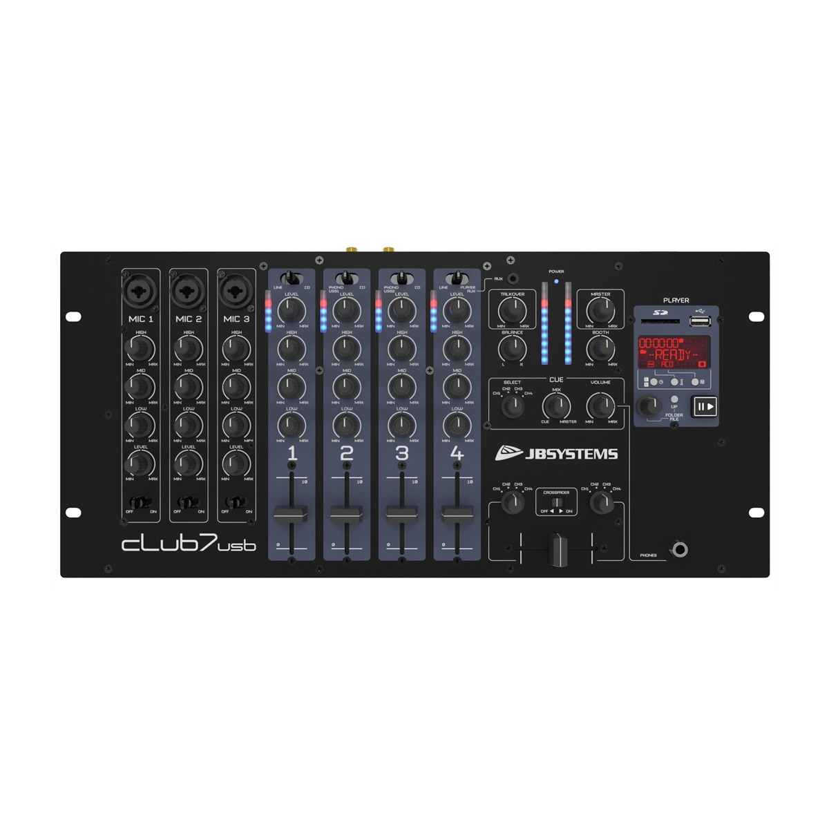 JB SYSTEMS CLUB7-USB DJ mixer, 13 ingangen op 7 kanalen DJ-mixers J&H licht en geluid JB SYSTEMS CLUB7-USB DJ mixer, 13 ingangen op 7 kanalen DJ-mixers J&H licht en geluid