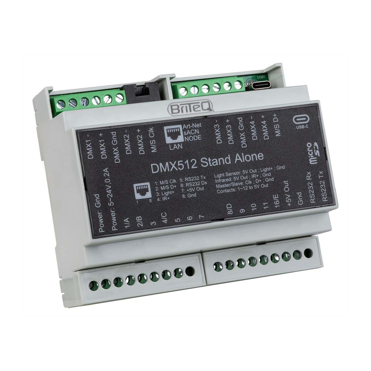 BRITEQ LD-1024DIN NET DMX interface en multizone controller, 1024 kanalen met Ethernet Softwarecontrollers J&H licht en geluid BRITEQ LD-1024DIN NET DMX interface en multizone controller, 1024 kanalen met Ethernet Softwarecontrollers J&H licht en geluid