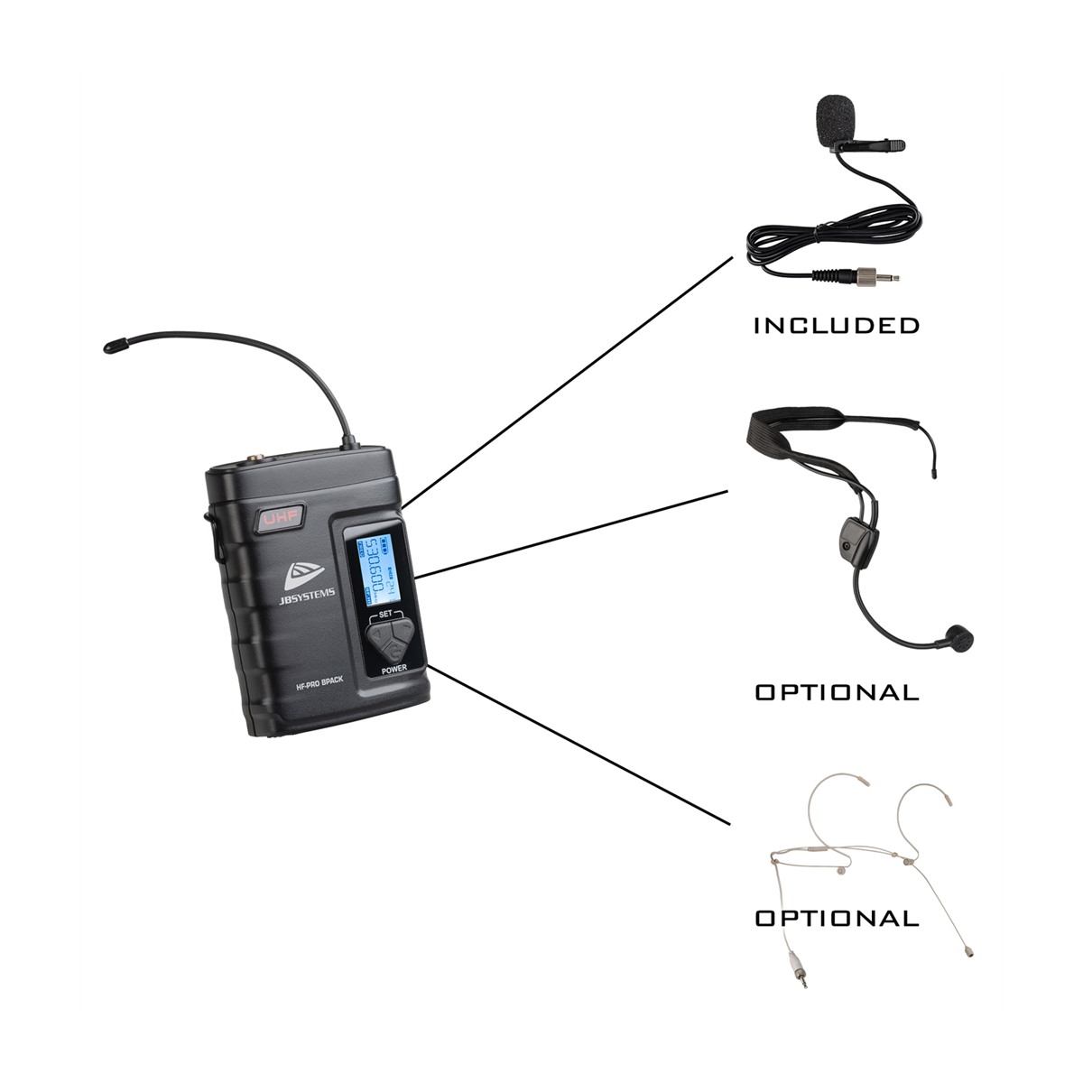 JB SYSTEMS HF-PRO BPACK beltpack met lavalier-microfoon, 514-542 MHz Draadloze microfoons J&H licht en geluid 4 JB SYSTEMS HF-PRO BPACK beltpack met lavalier-microfoon, 514-542 MHz Draadloze microfoons J&H licht en geluid 4