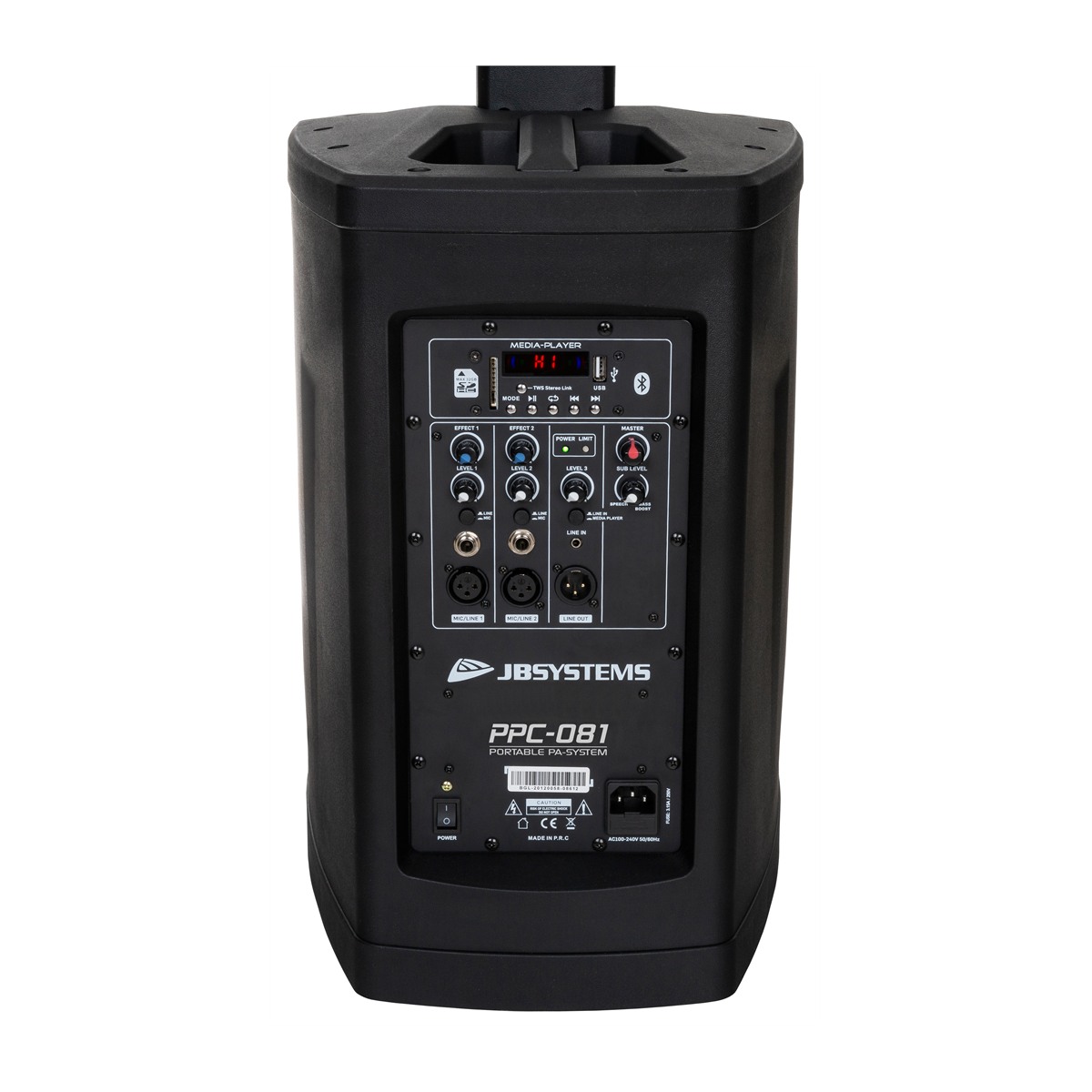 JB SYSTEMS PPC-081 actief kolomluidsprekersysteem met mediaspeler, Bluetooth en 8″ woofer Actief J&H licht en geluid 3 JB SYSTEMS PPC-081 actief kolomluidsprekersysteem met mediaspeler, Bluetooth en 8″ woofer Actief J&H licht en geluid 3