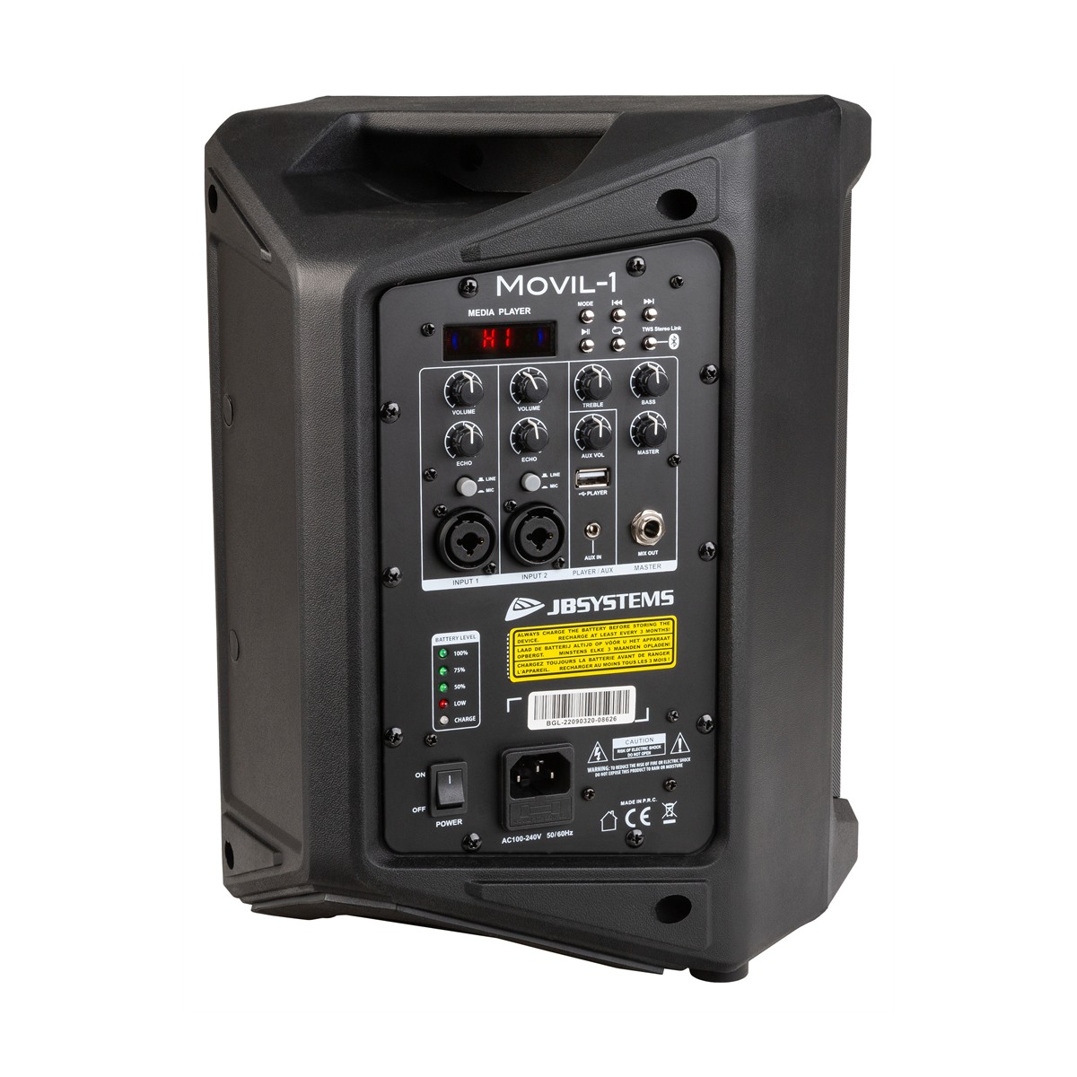 JB SYSTEMS MOVIL-1 draagbaar luidsprekersysteem, 50Wrms met Bluetooth en accu Draagbare geluidsinstallaties J&H licht en geluid 2 JB SYSTEMS MOVIL-1 draagbaar luidsprekersysteem, 50Wrms met Bluetooth en accu Draagbare geluidsinstallaties J&H licht en geluid 2