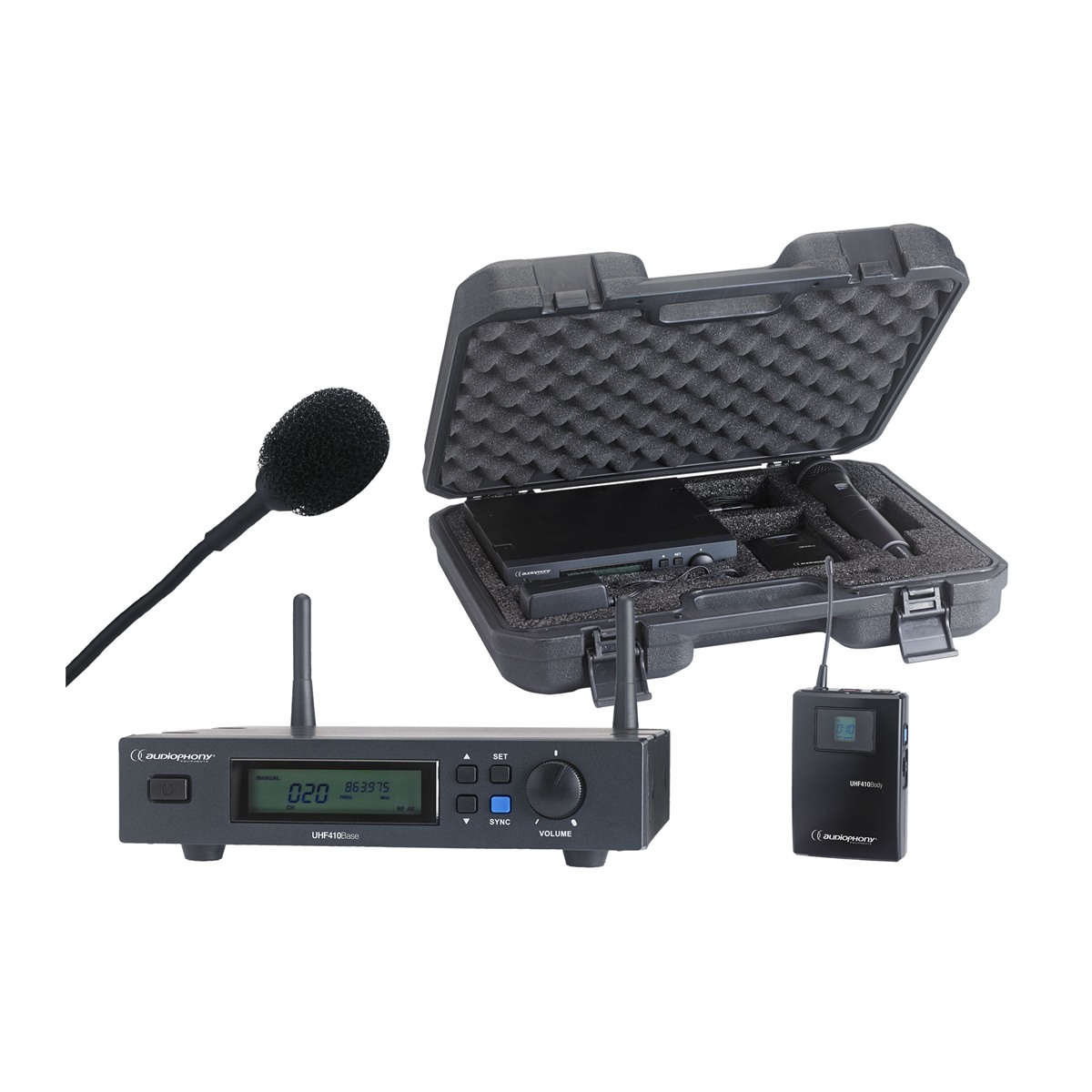 AUDIOPHONY PACK-UHF410-Lava-F8 draadloze lavaliermicrofoonset met UHF True Diversity ontvanger, bodypack en koffer – 800MHz Draadloze microfoons J&H licht en geluid AUDIOPHONY PACK-UHF410-Lava-F8 draadloze lavaliermicrofoonset met UHF True Diversity ontvanger, bodypack en koffer – 800MHz Draadloze microfoons J&H licht en geluid